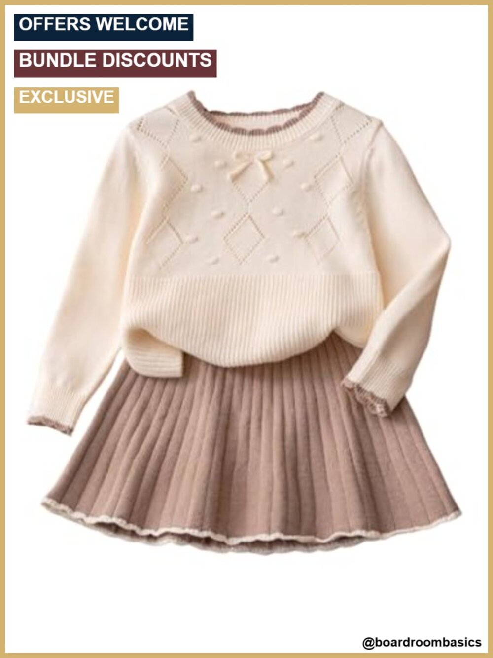 Girls 2 Piece Sweater and Pleated Knit Mini Skirt Set Bow Fall Outfit